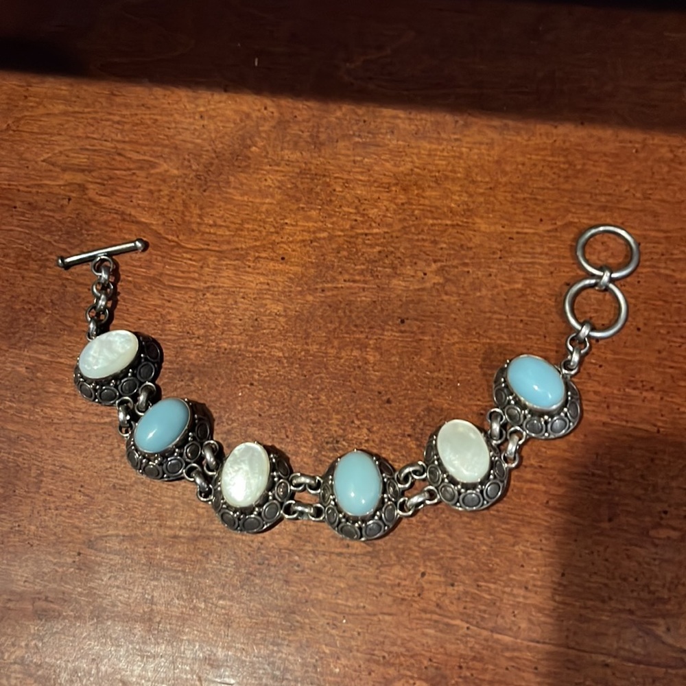 QVC Artisan Crafted Mother-of-Pearl and Blue Quartzite Bracelet